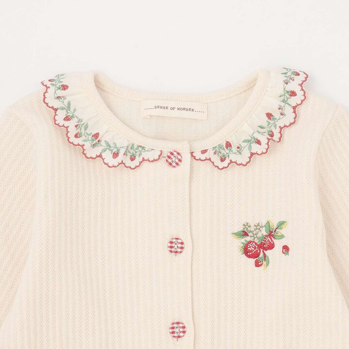 Wild Strawberry Long-Sleeve Balloon One-Piece Dress [Organic] [Made in Japan],Pearl white, medium image number 6
