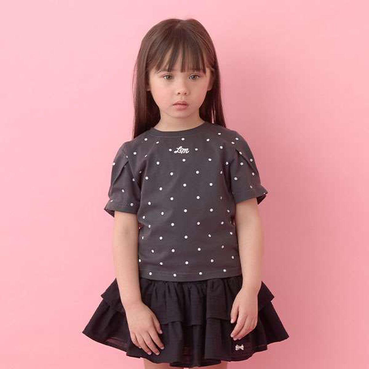 [Soft Cotton] Assorted All-Over Pattern T-Shirt with Tuck Sleeves,Charcoal gray, large image number 0