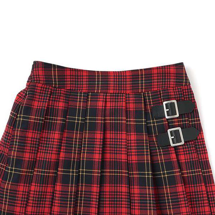 Midi-Length Pleated Skirt with Buckle Belt,Gray, medium image number 8