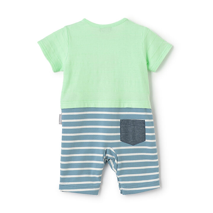 Dinosaur Appliqué Short-Sleeve Coverall,Yellow green, medium image number 1