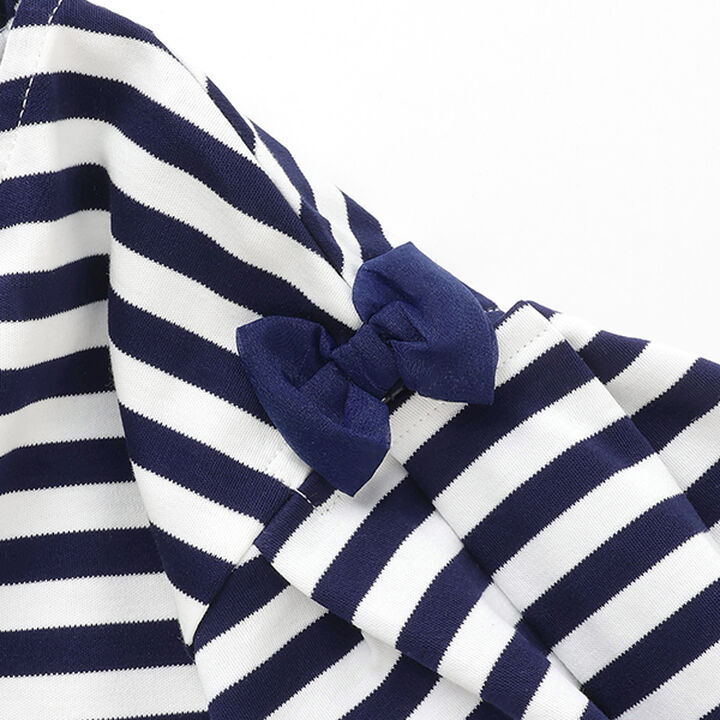 Necklace Embroidery Stripe Pattern One-Piece Dress,Navy, medium image number 11