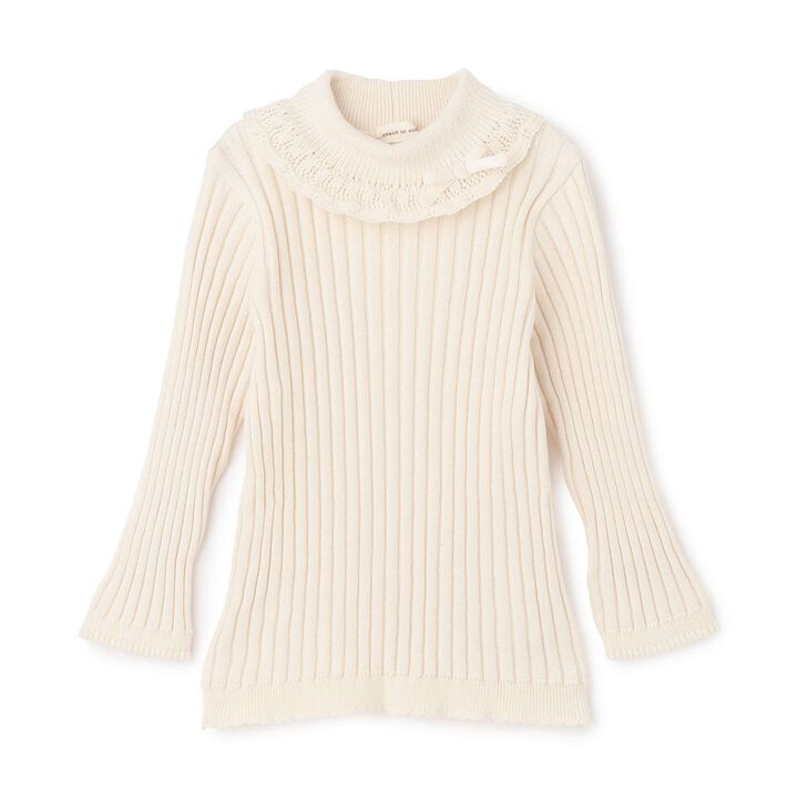 Organic Frilled Collar Ribbed Sweater [Made in Japan],, medium