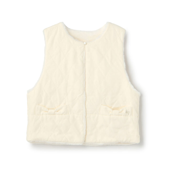 [Reversible] Faux Fur & Quilted Vest,Off white, medium image number 3