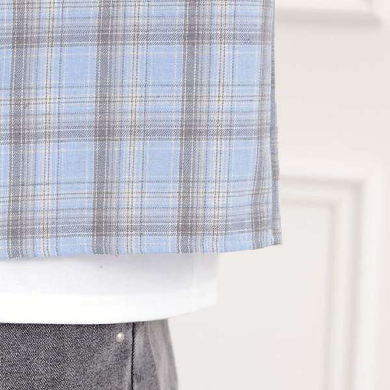 [Set Item] Brushed Checkered Shirt + Long Sleeve T-Shirt,Sax blue, large image number 6