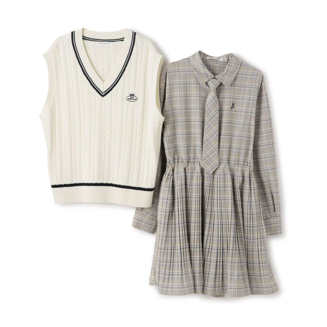 [Pleated Shirt Dress + Knit Vest Set],Blue, large image number 2