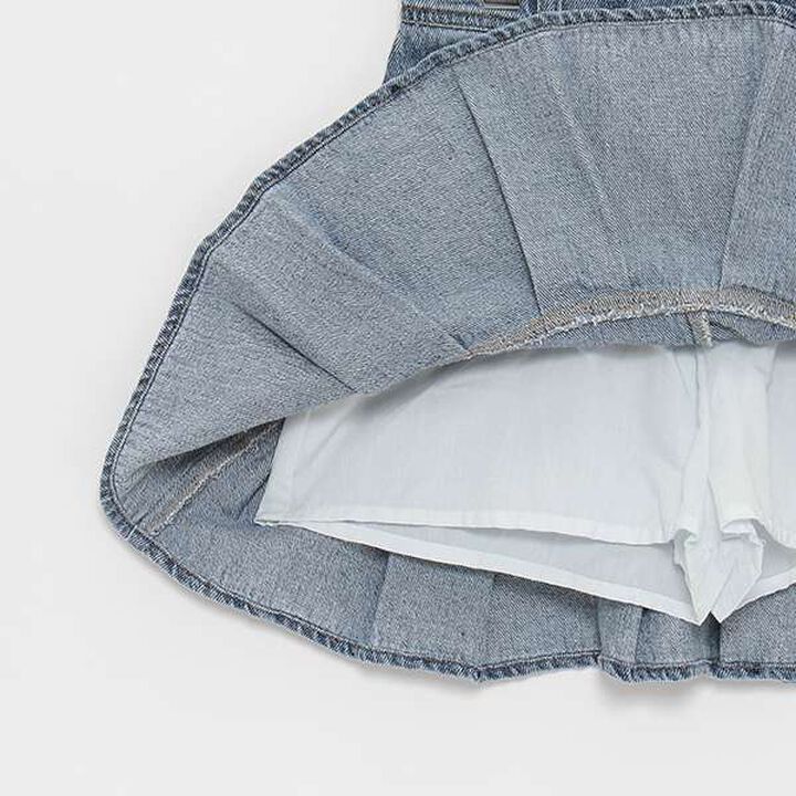 LTXC - Denim Box Pleat Skirt with Inner Shorts,Blue, medium image number 14
