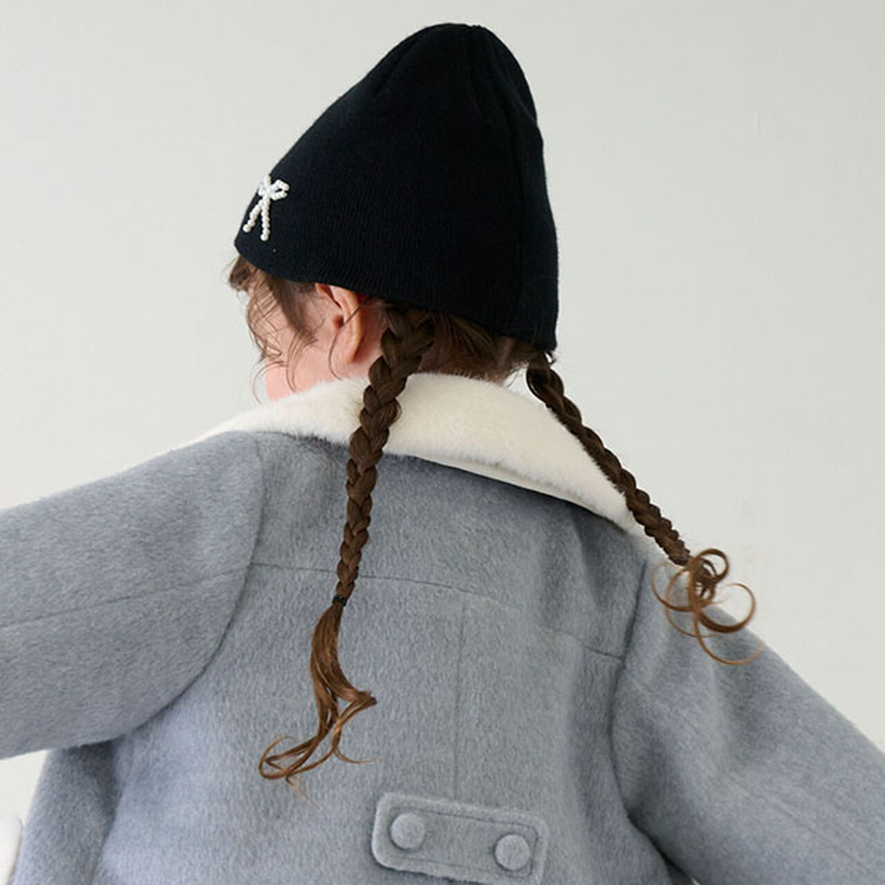 Knit Cap with Pearl Ribbon,Black, large image number 5