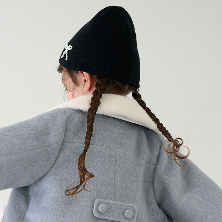 Knit Cap with Pearl Ribbon,Black, medium image number 5