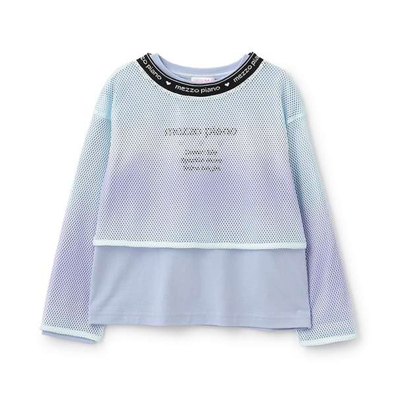 Gradient Mesh & Shoulder Cut Long Sleeve T-Shirt Set,Lilac, large image number 12