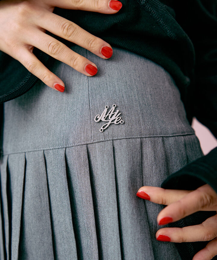 Logo Plate Pleated Skirt [Korean Fashion],Gray, medium image number 5