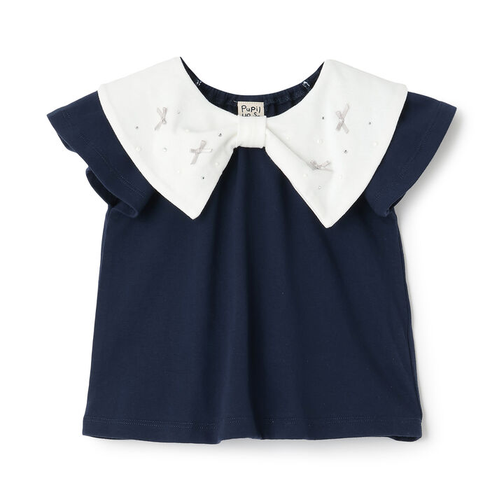 Big Ribbon Collar Frill Sleeve Tunic,Lavender, medium image number 7
