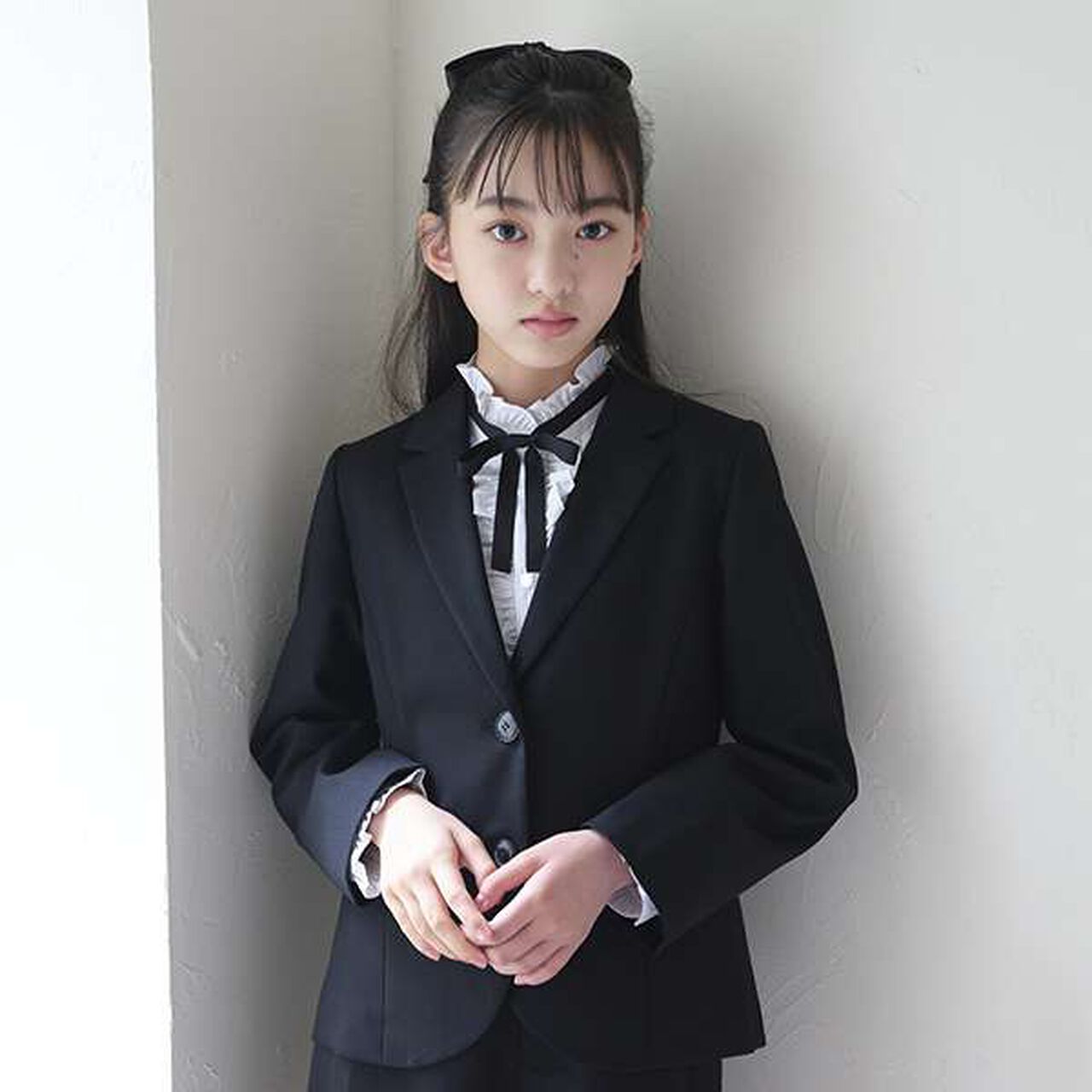 Stand Frill Blouse,Gray, large image number 12