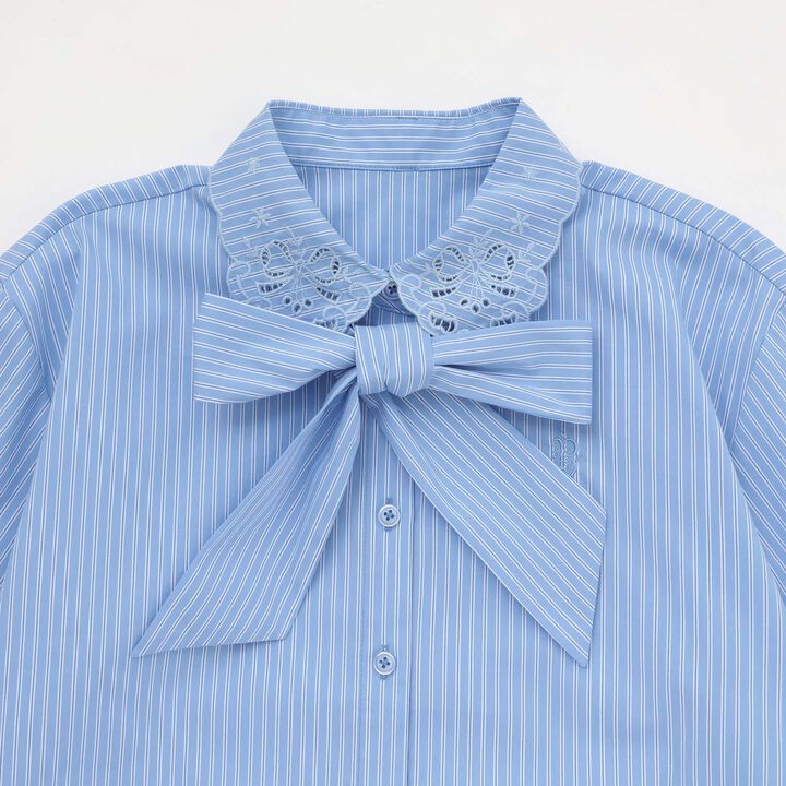 Lace Collar Bow Tie Blouse,White, medium image number 2