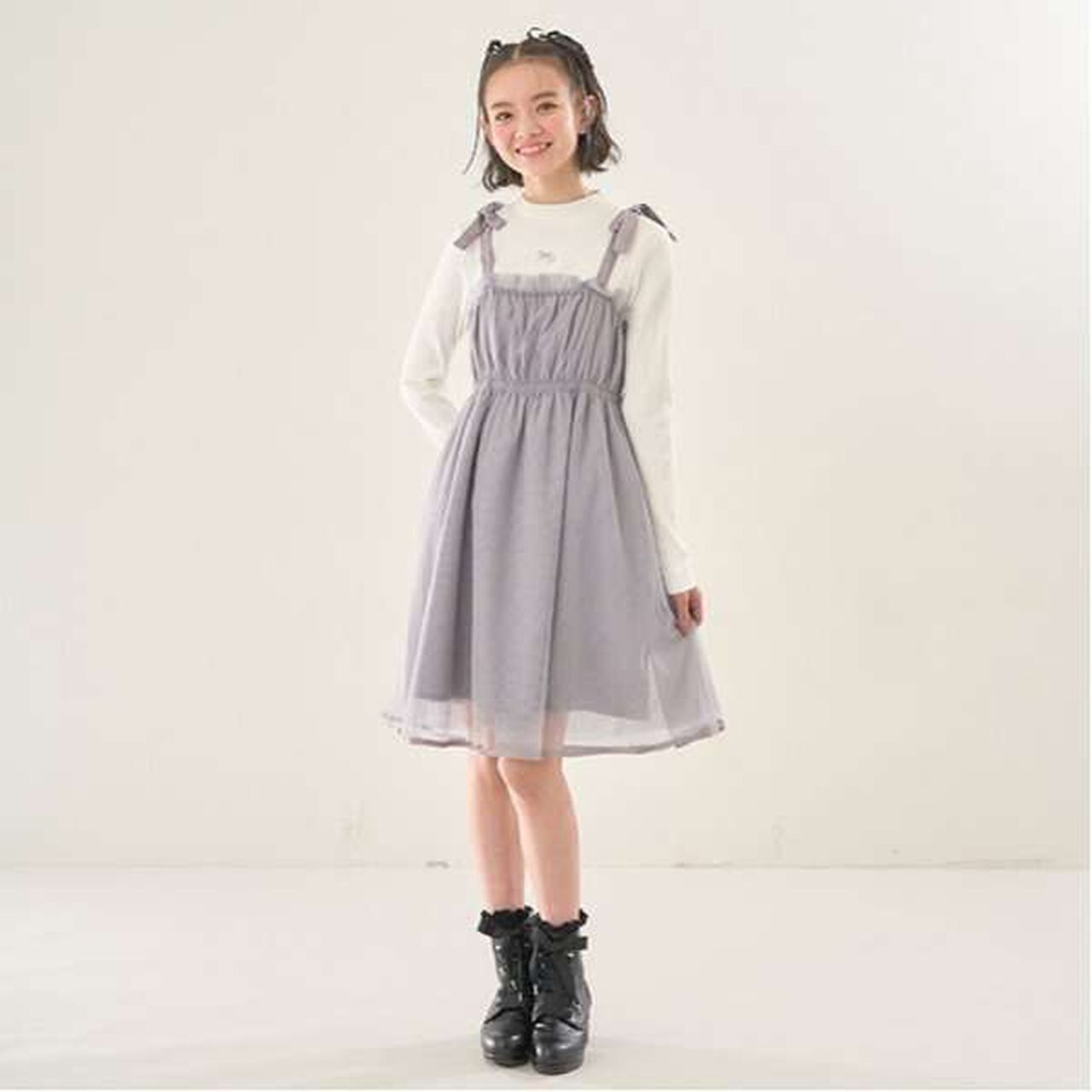 Tulle Camisole One-Piece Dress & Inner Wear Set,Black, large image number 20