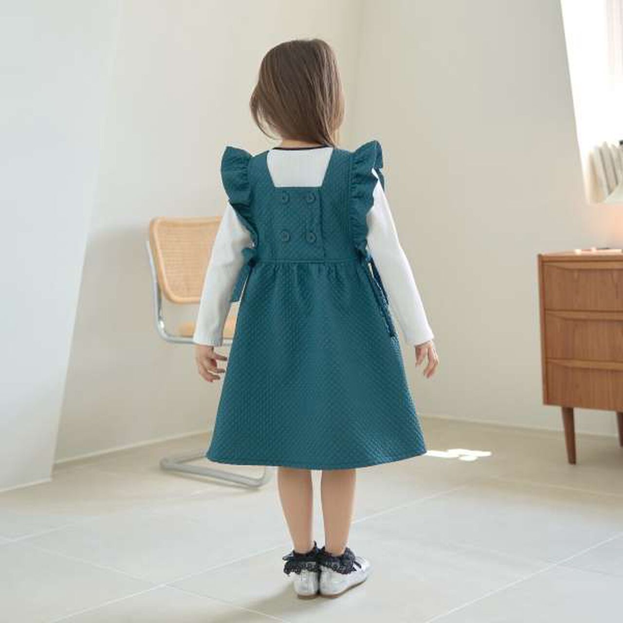 Frill Apron One-Piece Dress,Moss green, large image number 7