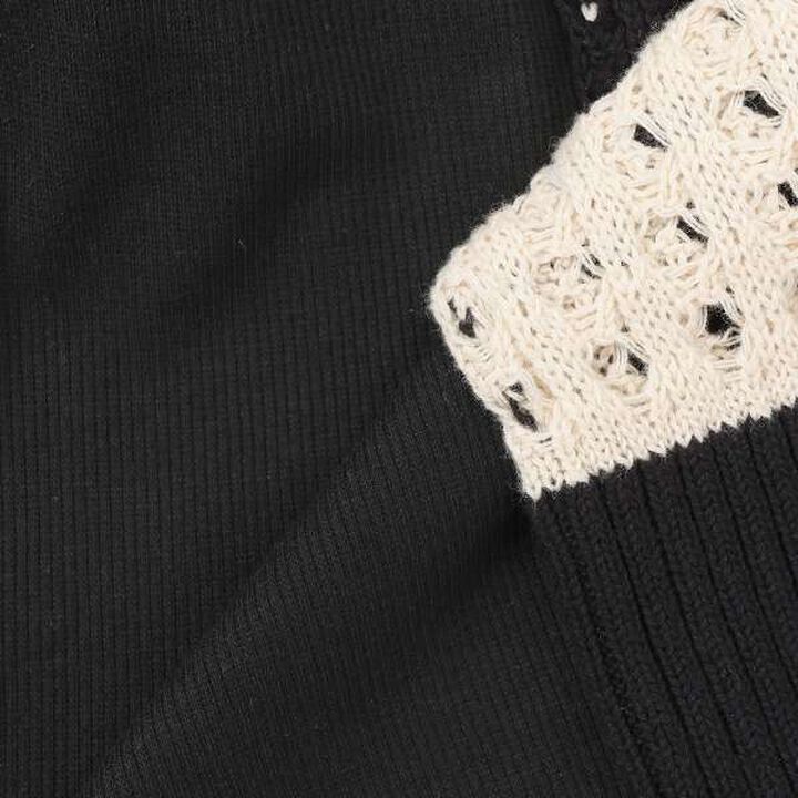 [AMI] Mesh Striped Knit + Inner Wear Set with Cups,Black, medium image number 3