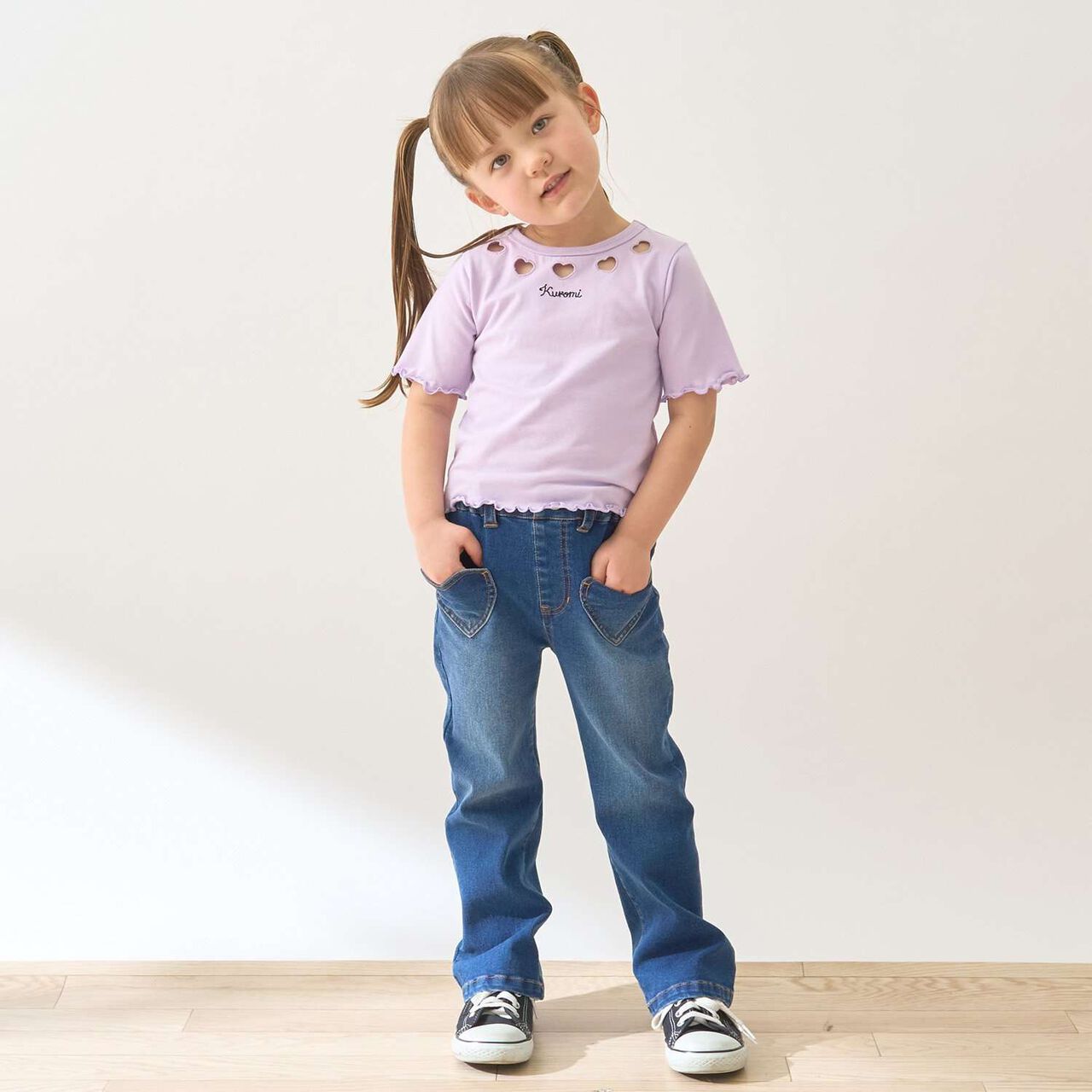 Beautiful Silhouette Stretch Heart Pocket Flare Denim Pants,Blue, large image number 13