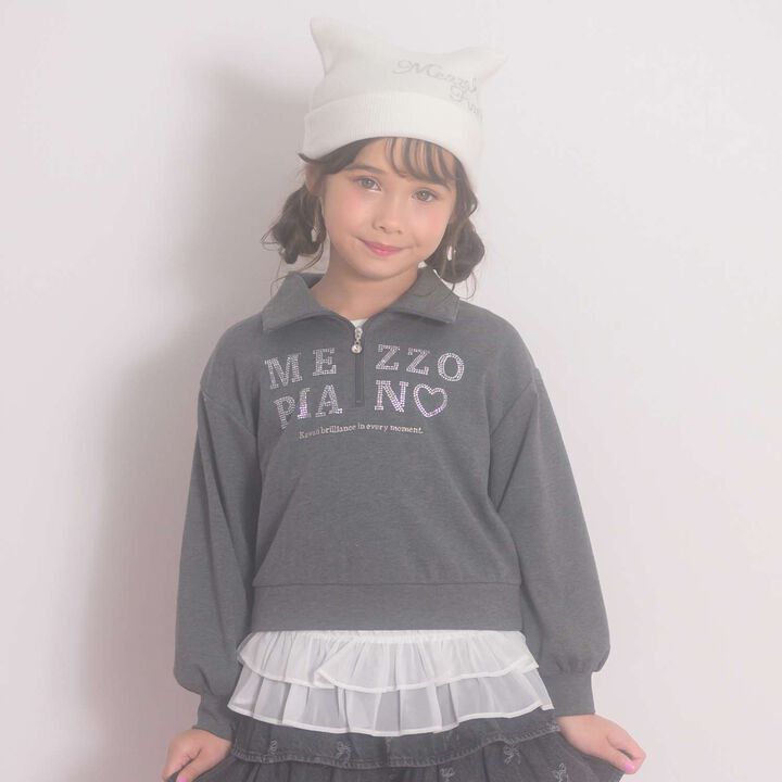 Half-Zip Pullover & Hem Frill Short-Sleeve T-Shirt Set,, medium
