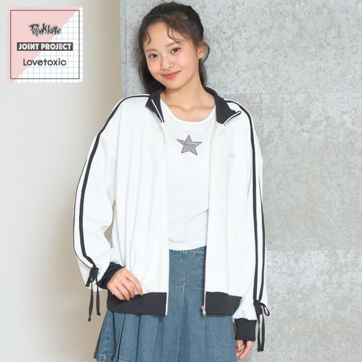 [Lovetoxic &times; PINK-latte Collaboration] Line Ribbon Track Jacket,Off white, medium image number 0