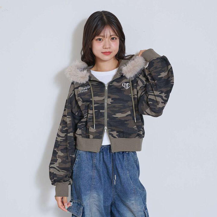 [LTXC] Fur-Trimmed Zip Hoodie,Khaki, medium image number 2