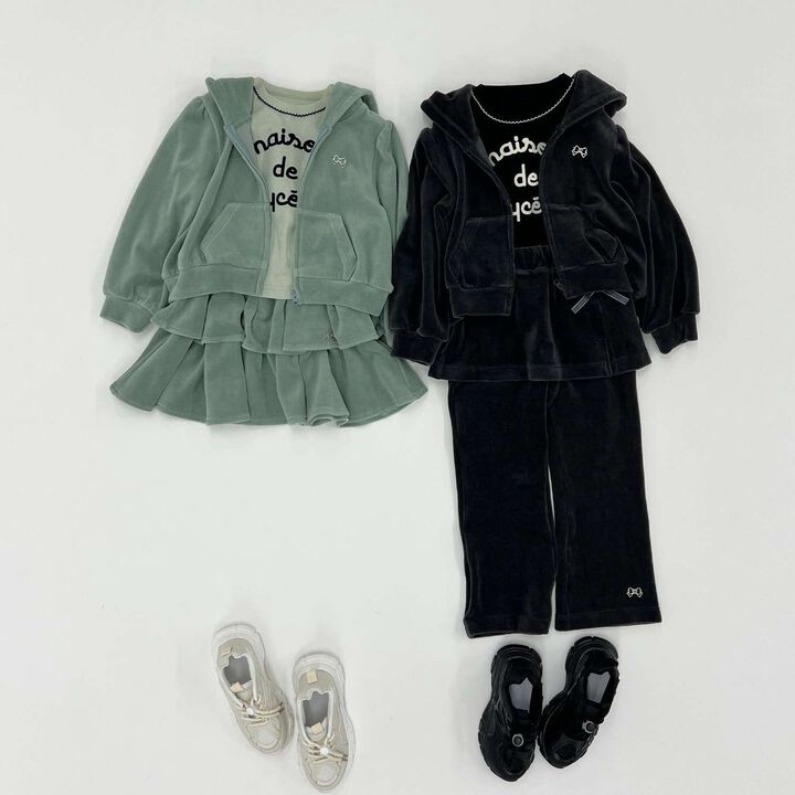 Plush Velour Coordinatable Setup Flared Pants with Skirt,Emerald green, medium image number 16