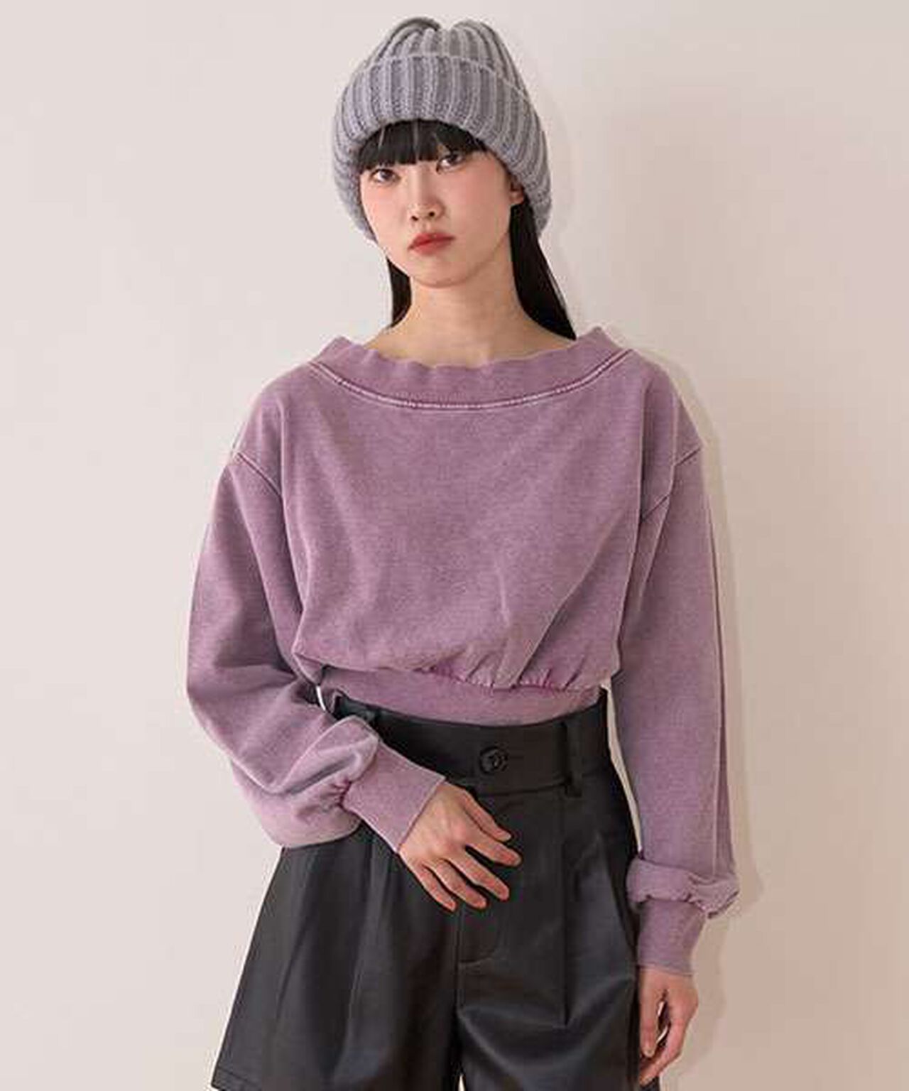 Off-Shoulder Sweatshirt Pullover,Purple, large image number 0