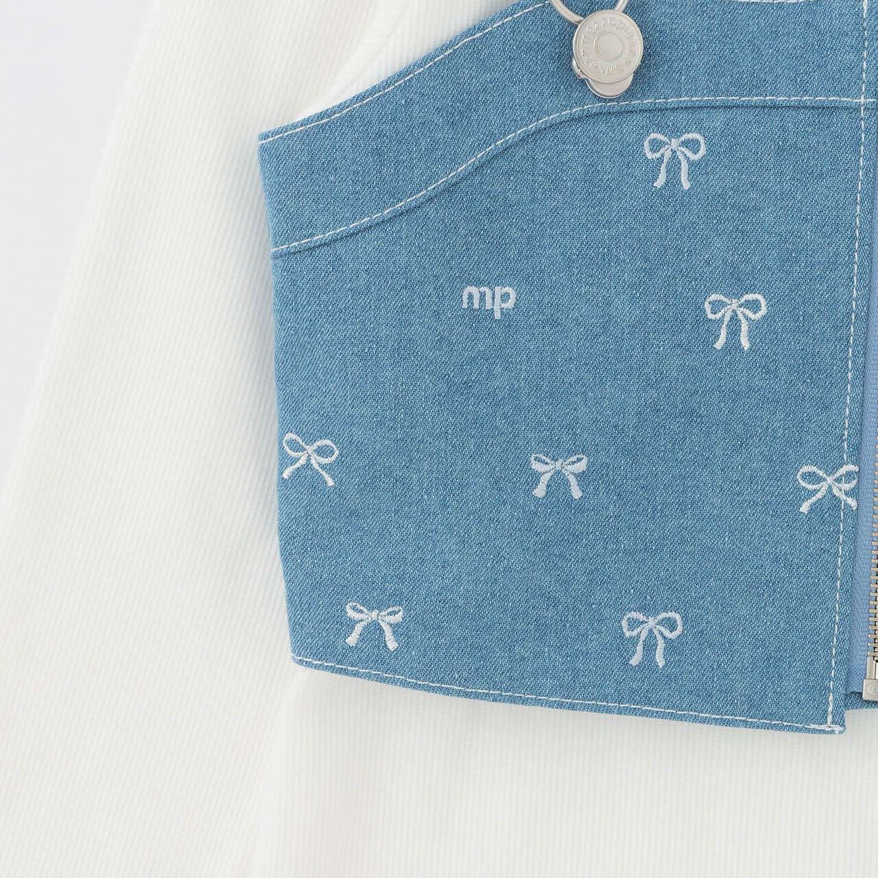 [Popular Item Restocked] [Not Available at Physical Stores] Ribbon Embroidered Bustier & Long-Sleeve T-Shirt Set,Turquoise, large image number 5