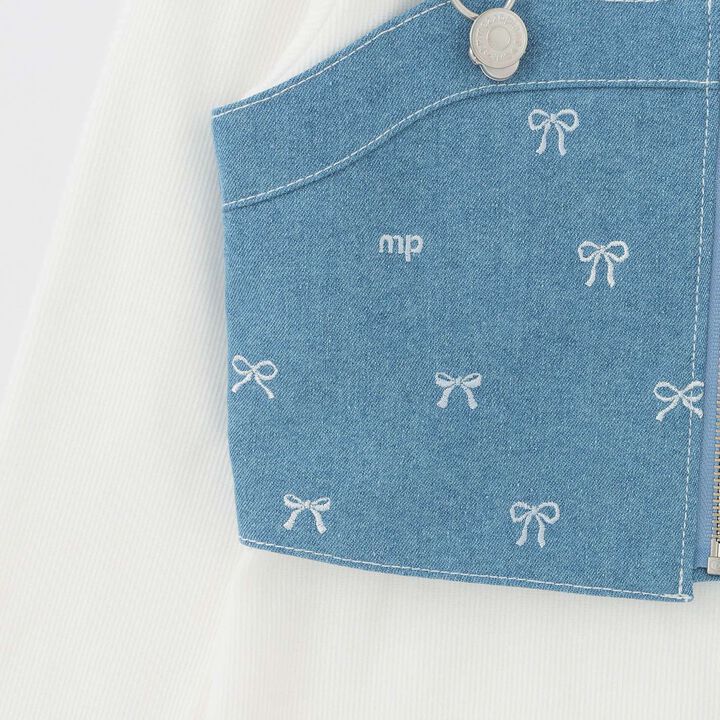 [Popular Item Restocked] [Not Available at Physical Stores] Ribbon Embroidered Bustier & Long-Sleeve T-Shirt Set,Turquoise, medium image number 5
