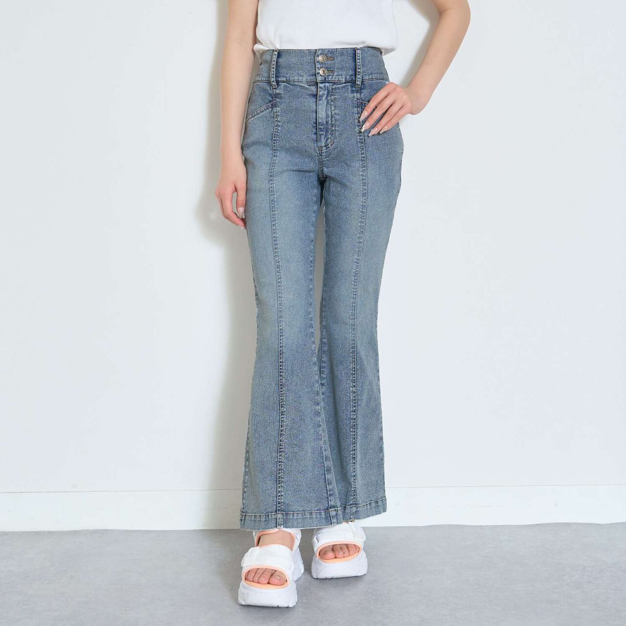 [Cool Touch] Style-Up Flare Denim Pants,Navy, large image number 0