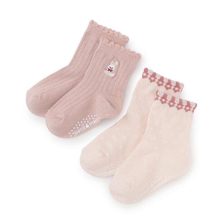 GIRLS Animal Embroidery Socks 2-Pack,Moderate pink, medium image number 0