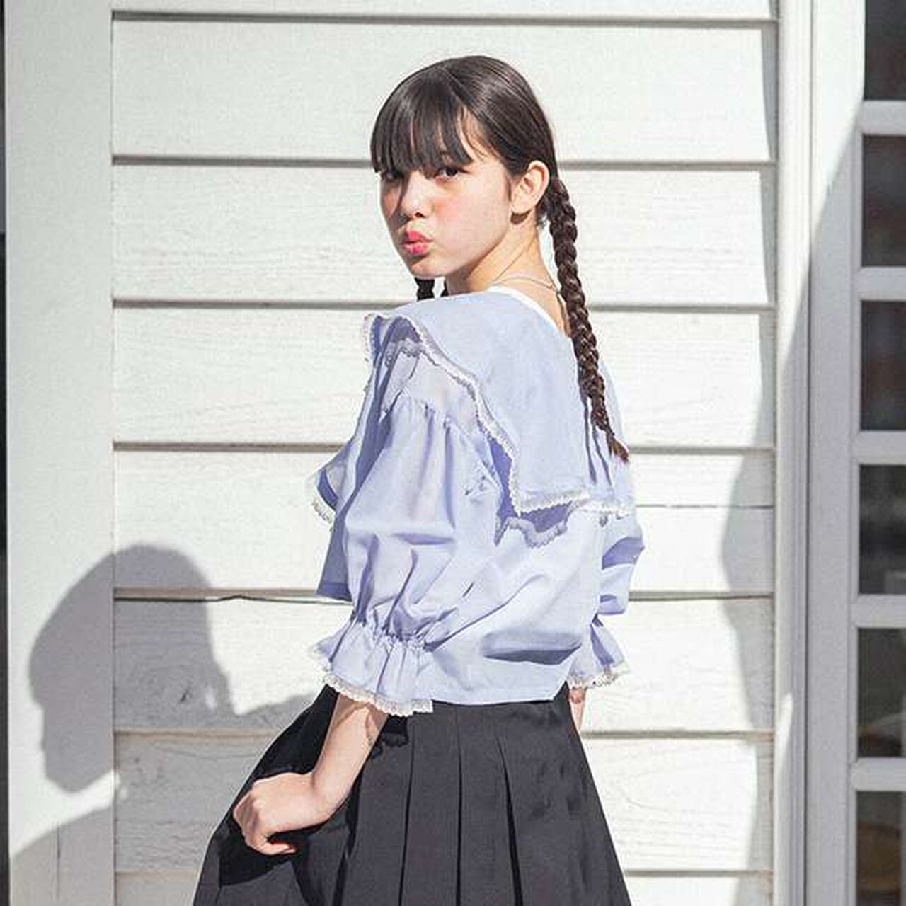 Frill Sailor Blouse & Tank Top Set,Sax blue, large image number 10