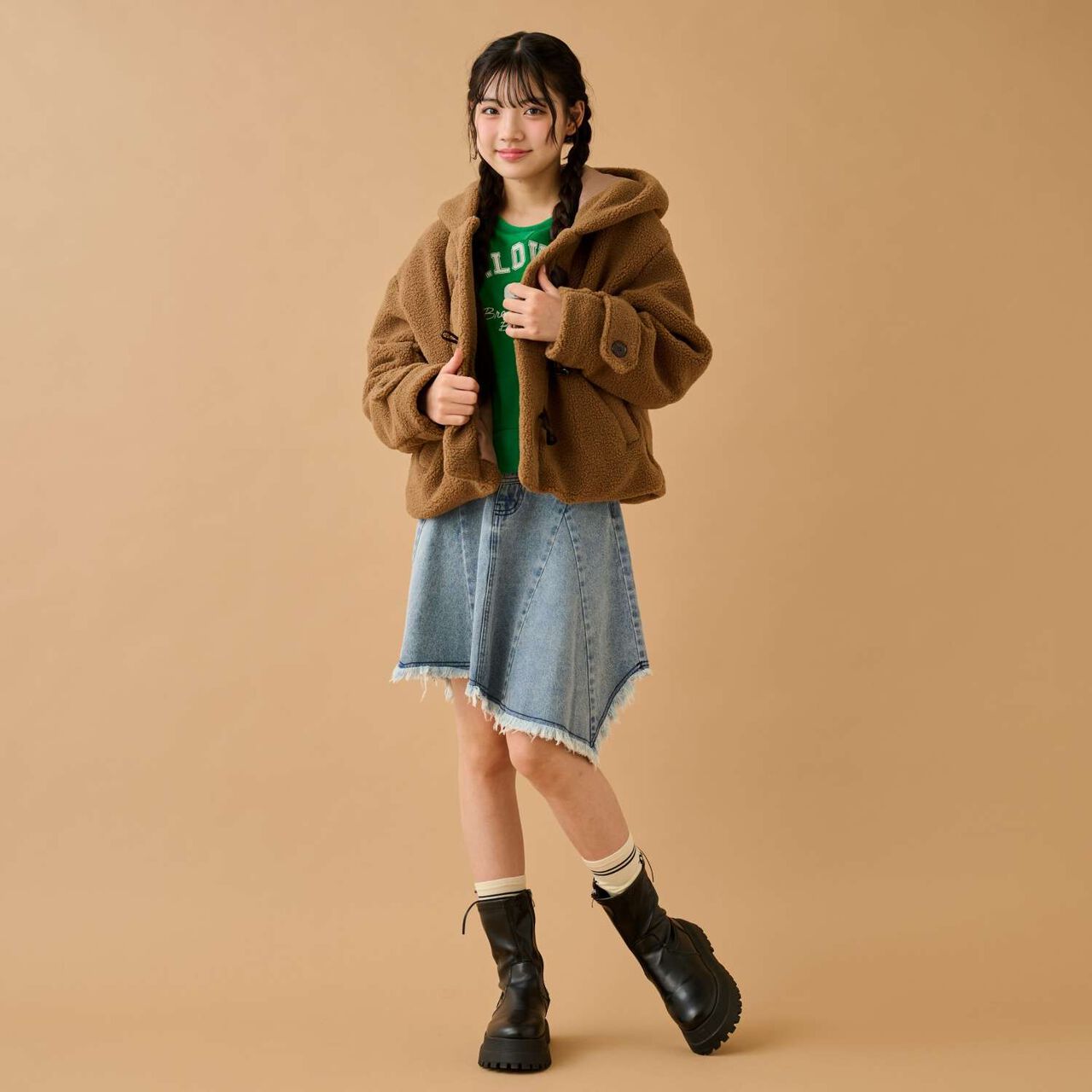 Ring Boa Short Duffle,Brown, large image number 1