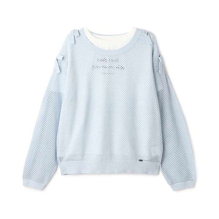 Lurex Mesh Knit & Short Sleeve T-Shirt Set,Light pink, medium image number 6