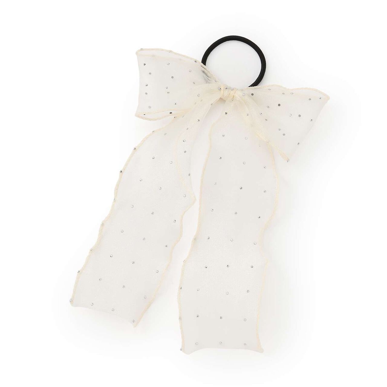 Sparkling Ribbon Hair Tie,Ivory, large image number 0