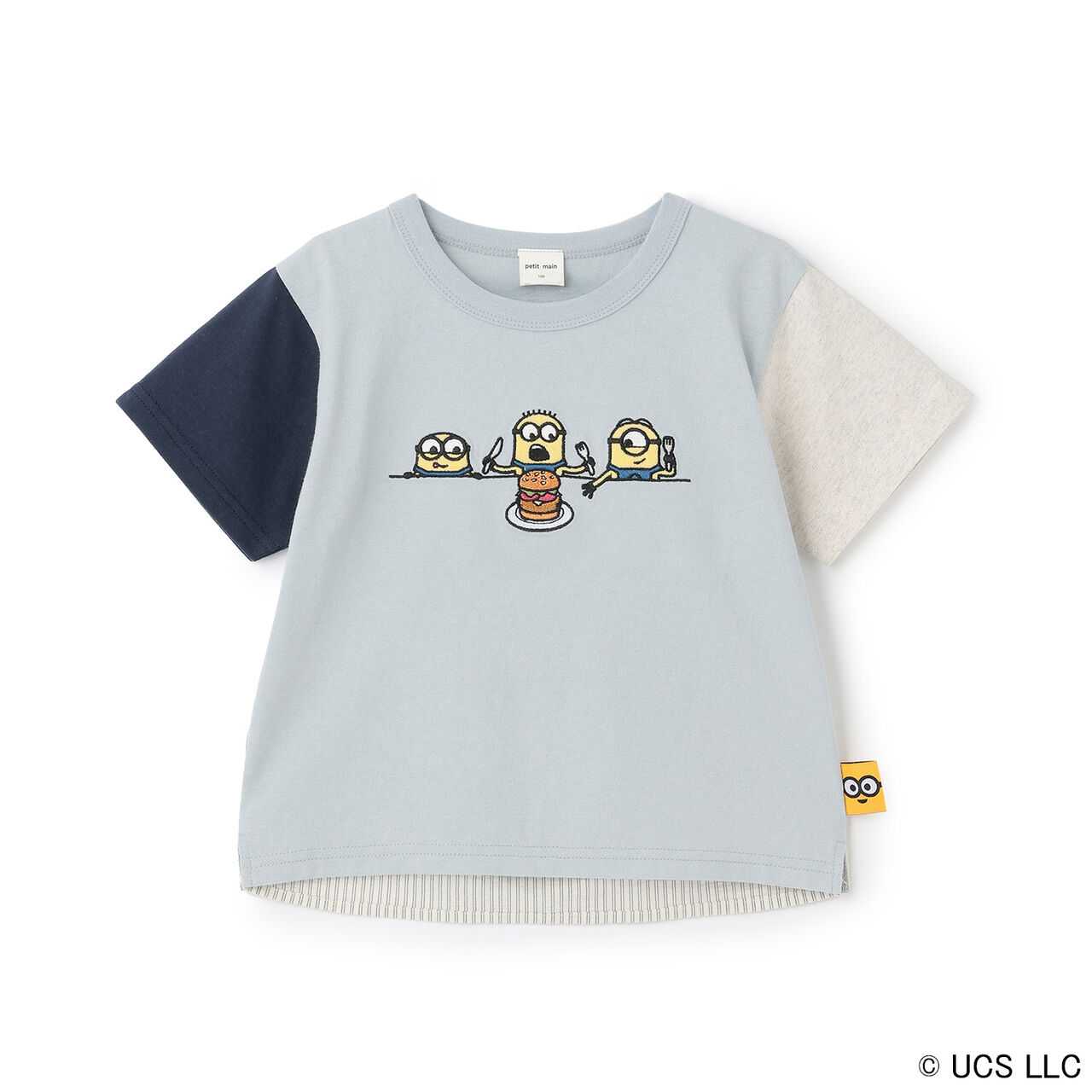 [Minion] Short Sleeve T-Shirt with Woven Fabric Panels,Navy, large image number 8