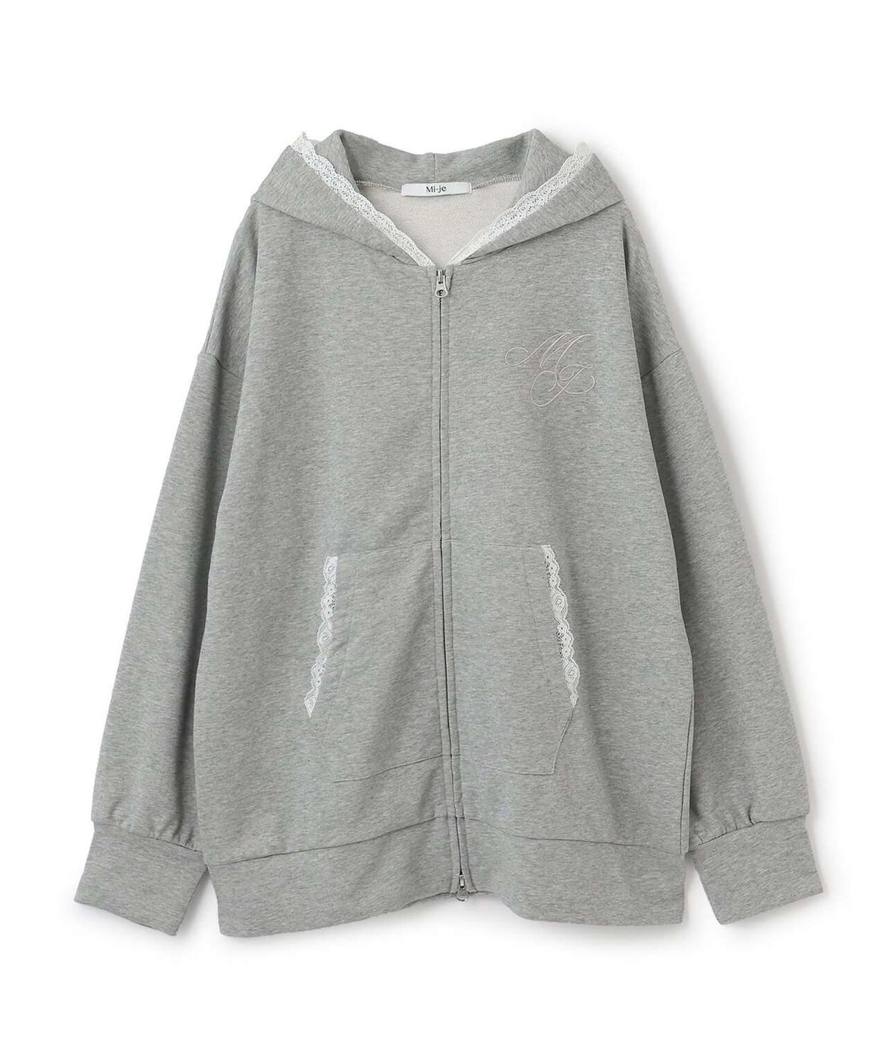 Logo Embroidered Loose Parka [Korean Fashion],Gray, large image number 4