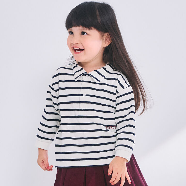 Stripe Polo Collar Long-Sleeve T-Shirt,, medium