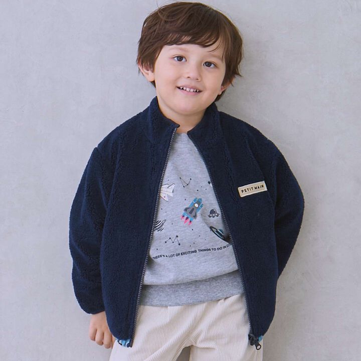 Water-Repellent Patterned Boa Bomber Jacket,Navy, medium image number 0