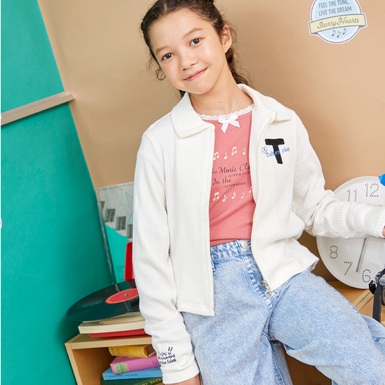 [Three Rabbits] Lace-Collared Ribbed Long-Sleeve T-Shirt,Navy, large image number 11