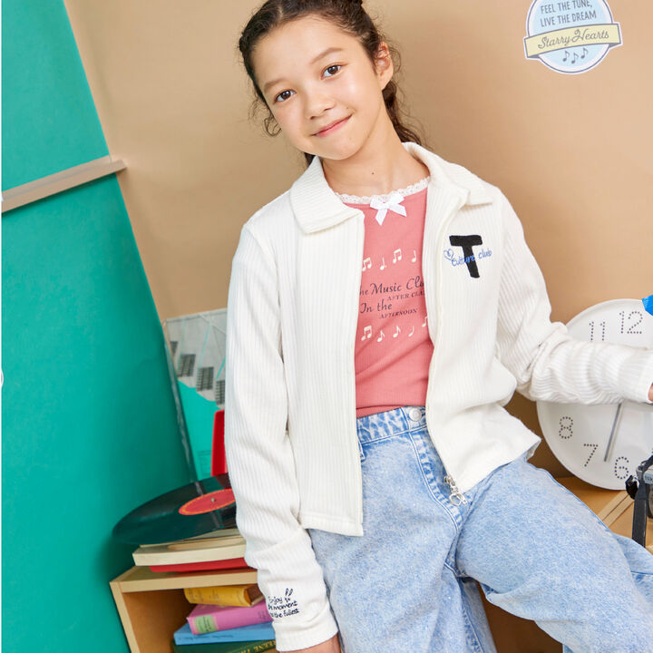 [Three Rabbits] Lace-Collared Ribbed Long-Sleeve T-Shirt,Navy, medium image number 11