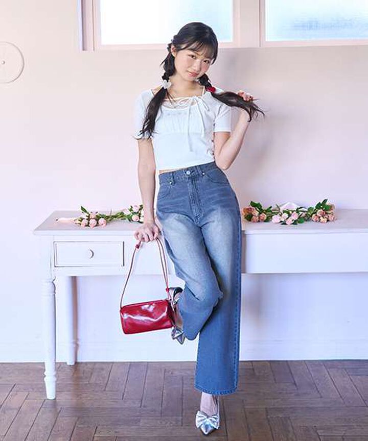 Heart Logo Straight Denim Pants,Blue, medium image number 4