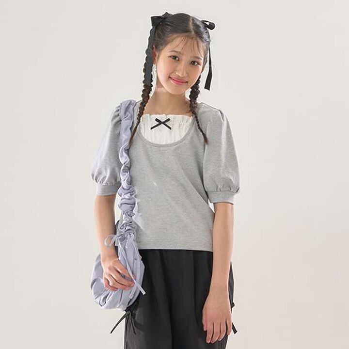 Fabric Panel Contrast T-Shirt (7/8 Sleeve),Black, medium image number 3