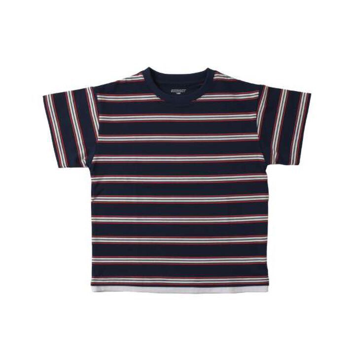 [SKIT0LY] Stripe Pattern Point Embroidery Layered Short Sleeve T-Shirt,Navy, medium image number 0