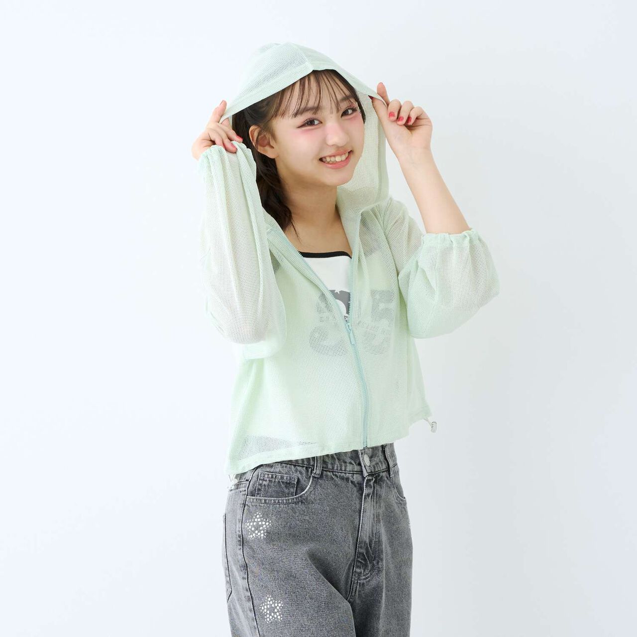[LTXC/Antibacterial Deodorizing] Mesh Hoodie with Camisole,Black, large image number 6