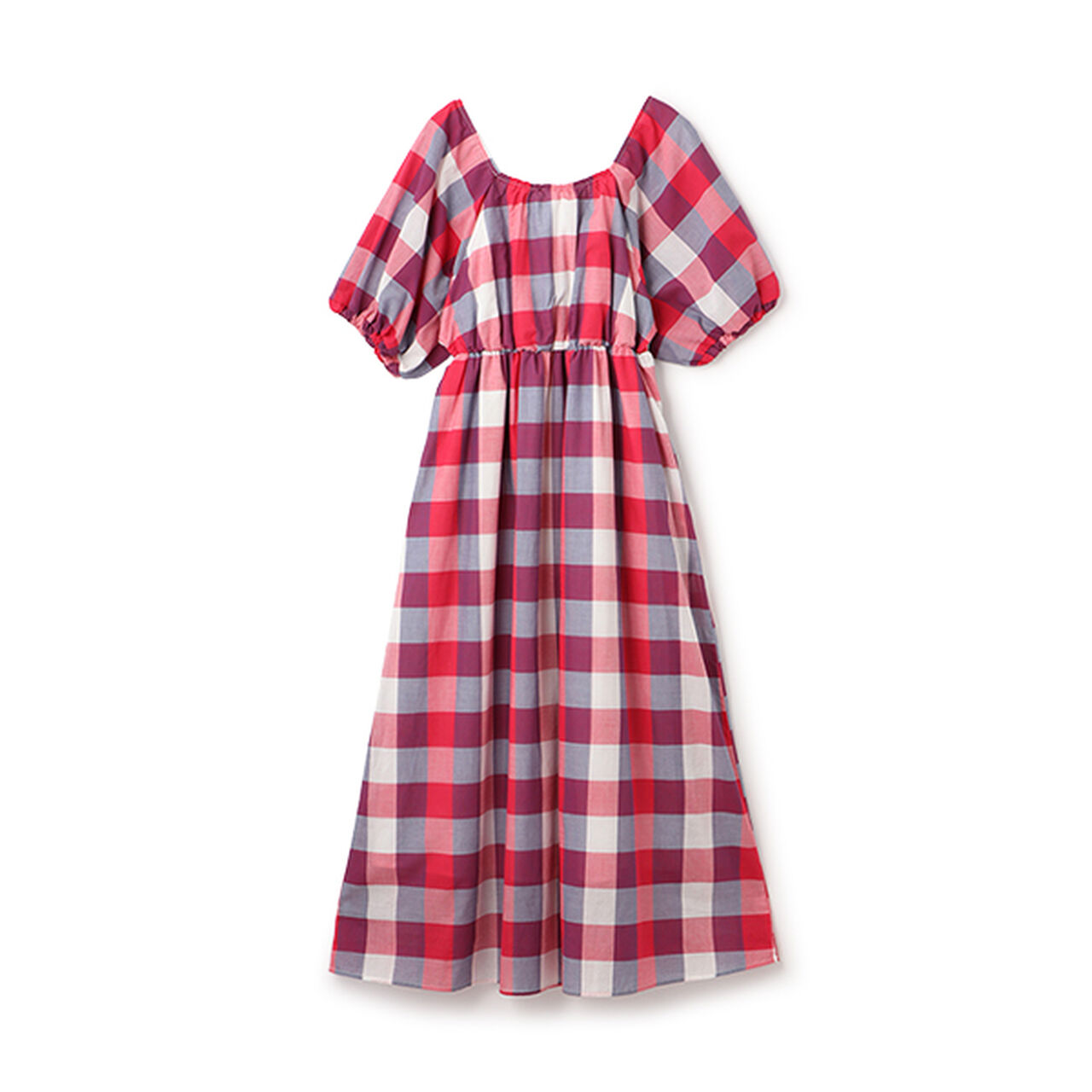 [Link] Off-Shoulder Check One-Piece Dress,Red, large image number 12