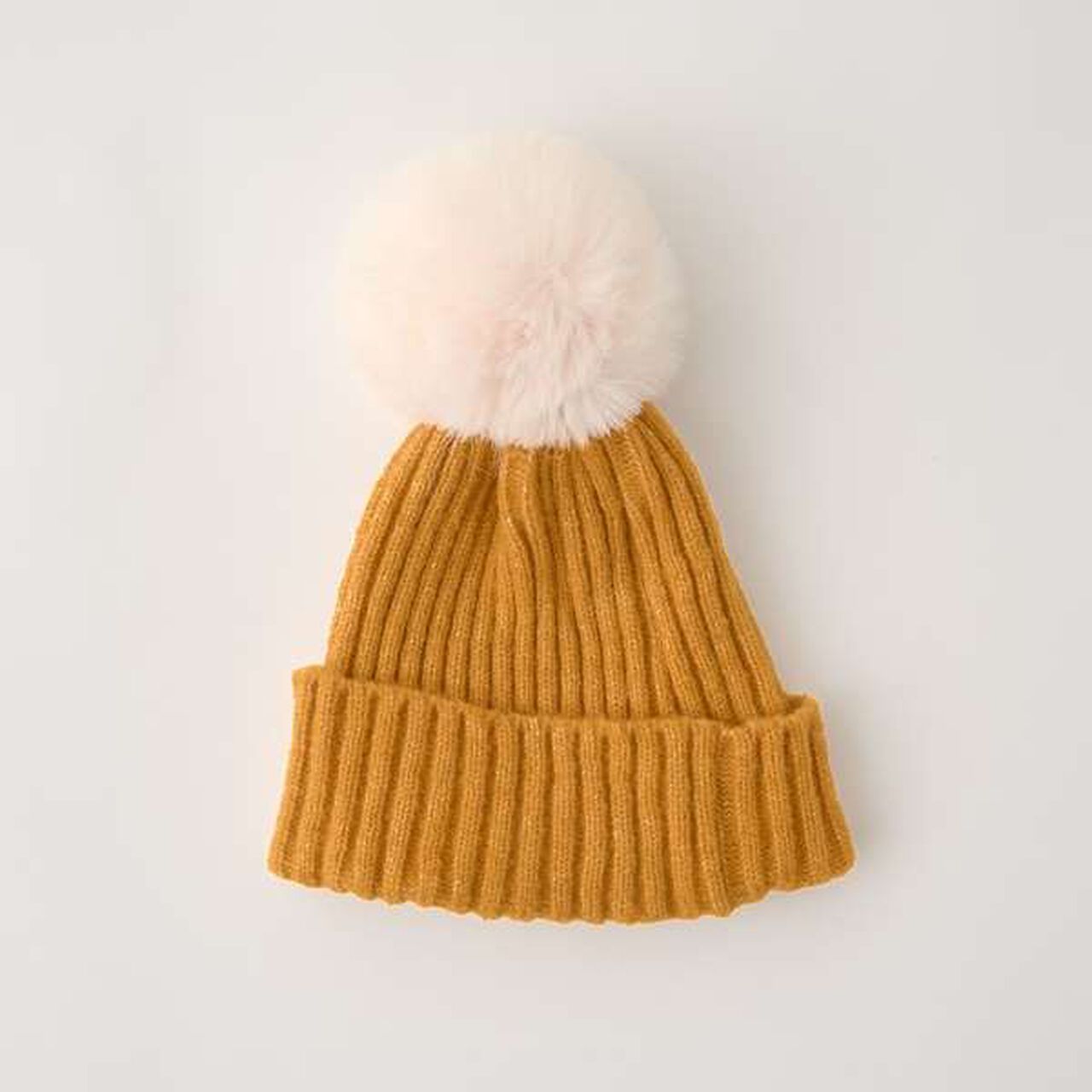 Big Pom Pom Knit Hat,Mustard, large image number 8