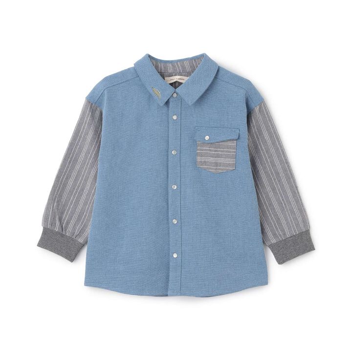 Striped Sleeve Denim Shirt,Navy, medium image number 2