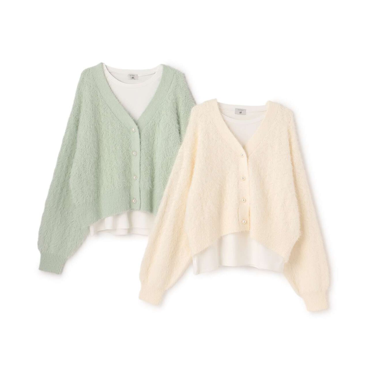 [AMI] Shaggy Knit Cardigan & Long Sleeve T-Shirt Set,Ivory, large image number 11