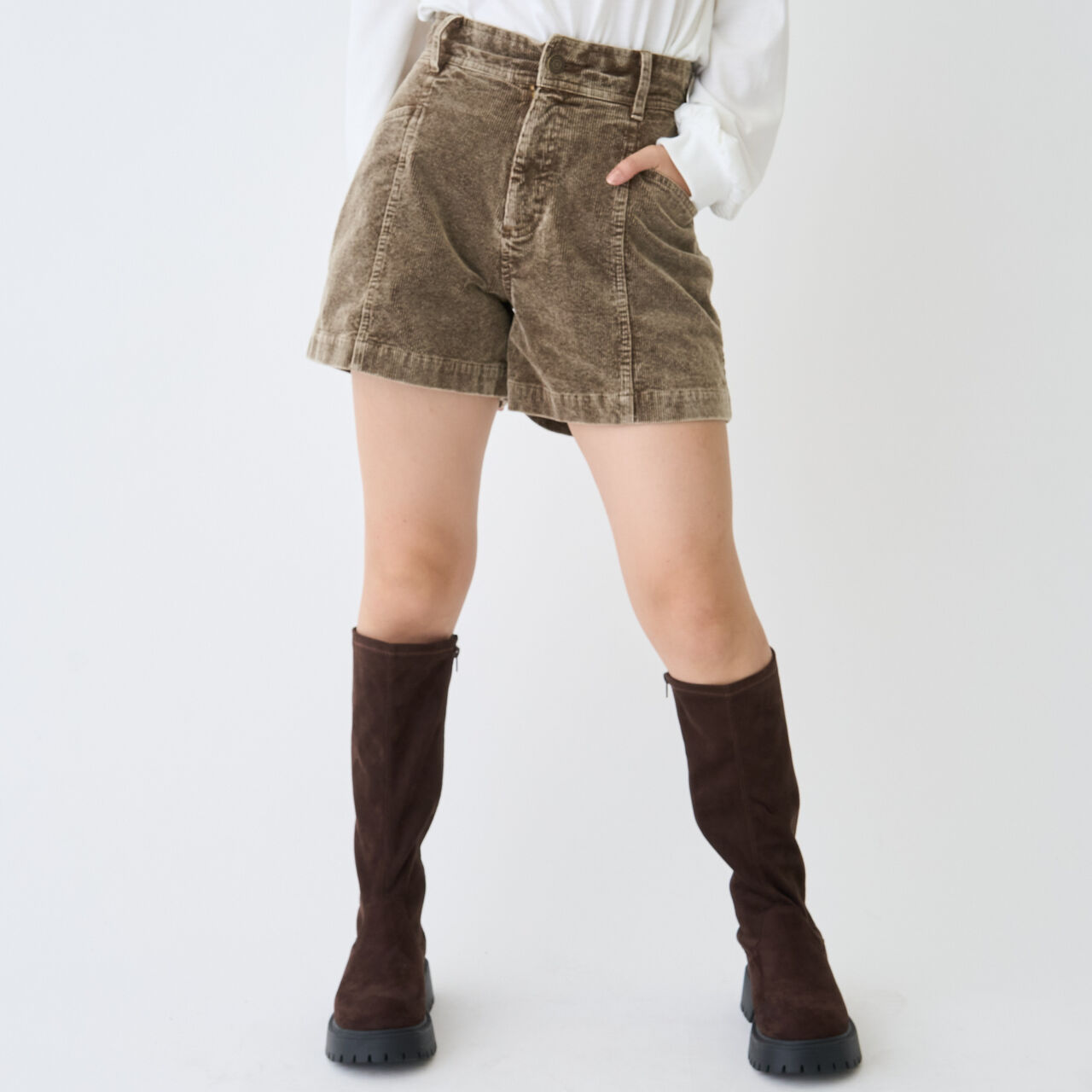 Casual Look Corduroy Shorts,Brown, large image number 4