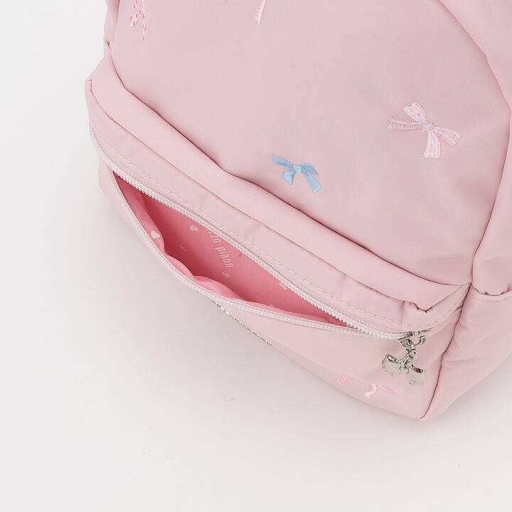 Ribbon Embroidered Backpack, Approx. 8L [Water-Repellent Finish],Light pink, medium image number 8